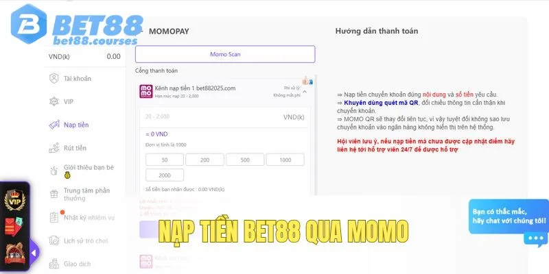 Hướng dẫn gửi vốn vào điểm cược qua Momo