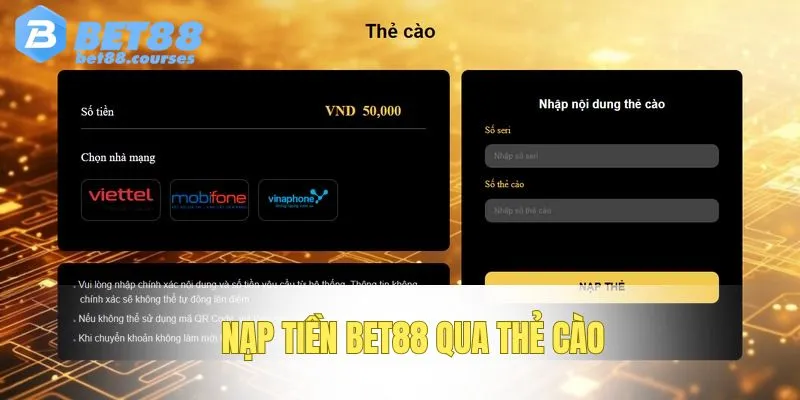 Hội viên tham khảo nạp nhanh qua thẻ cào